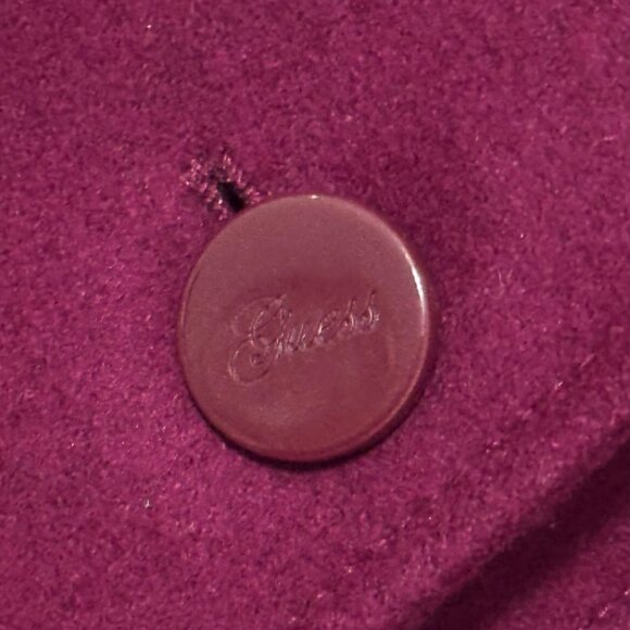 Guess Fuchsia Wool Pea Coat, Jacket, Button Detail, Fully Lined, Pink Purple - Picture 4 of 9